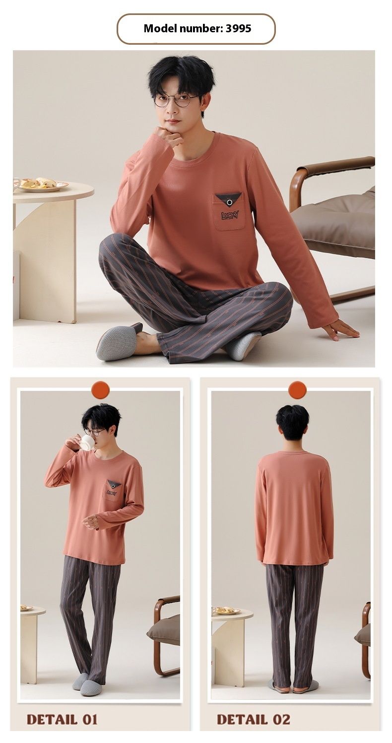 Herren-Pyjamas, Frühlings- und Herbstmodelle für Herren, reine Winter-Hauskleidung mit langen Ärmeln, lässige und einfache Baumwolle in Übergröße_voghion.com