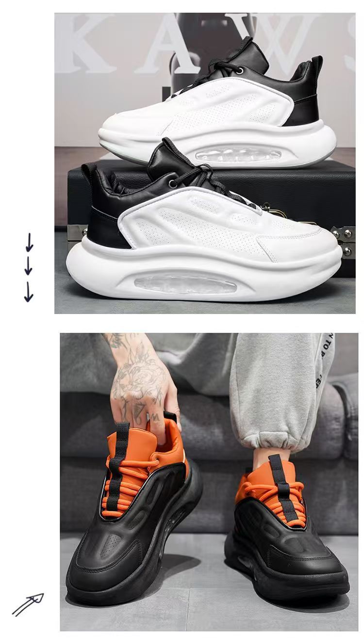 Men's Fashion Sneakers With Cushioned Insoles - Breathable Casual Shoes For Daily Wear & Light Sports (White/Black-Orange/Black-White)_voghion.com