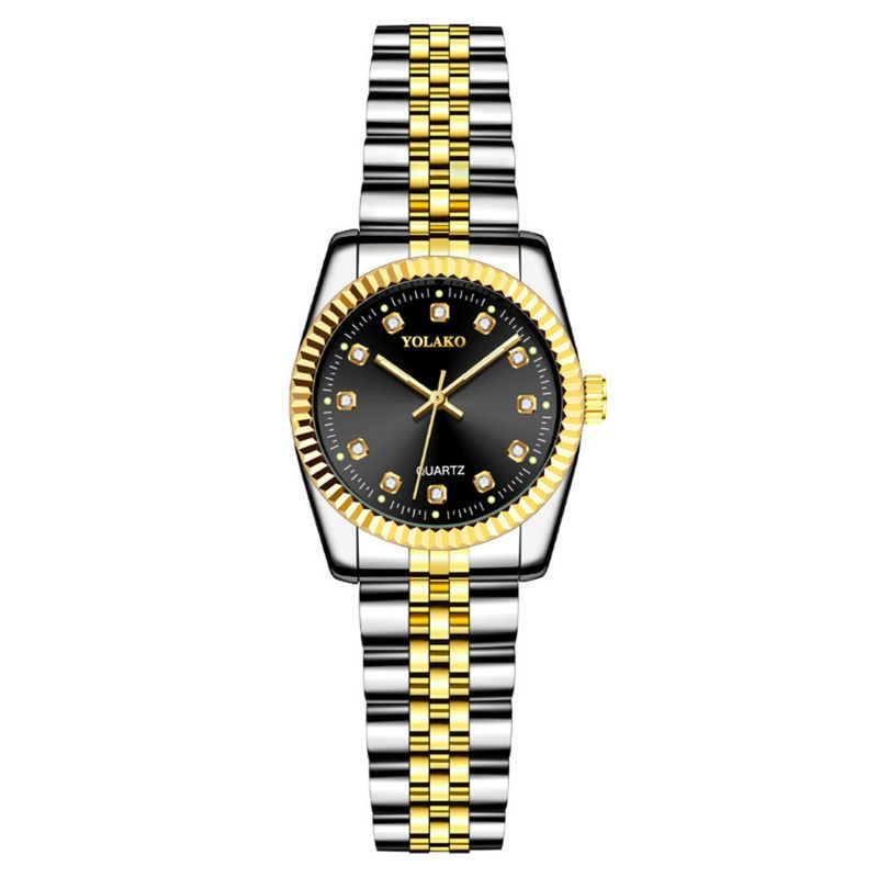 Reloj de acero inoxidable con calendario para hombre y mujer, con diamantes dorados y calendario para sala de negocios_voghion.com
