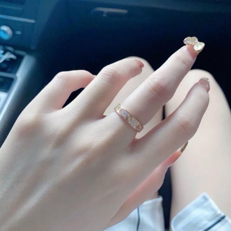 Bague LOVE Starry Sky pour femme, version haute, large et étroite, en or rose, avec commande numérique par ordinateur, diffusion en direct_voghion.com