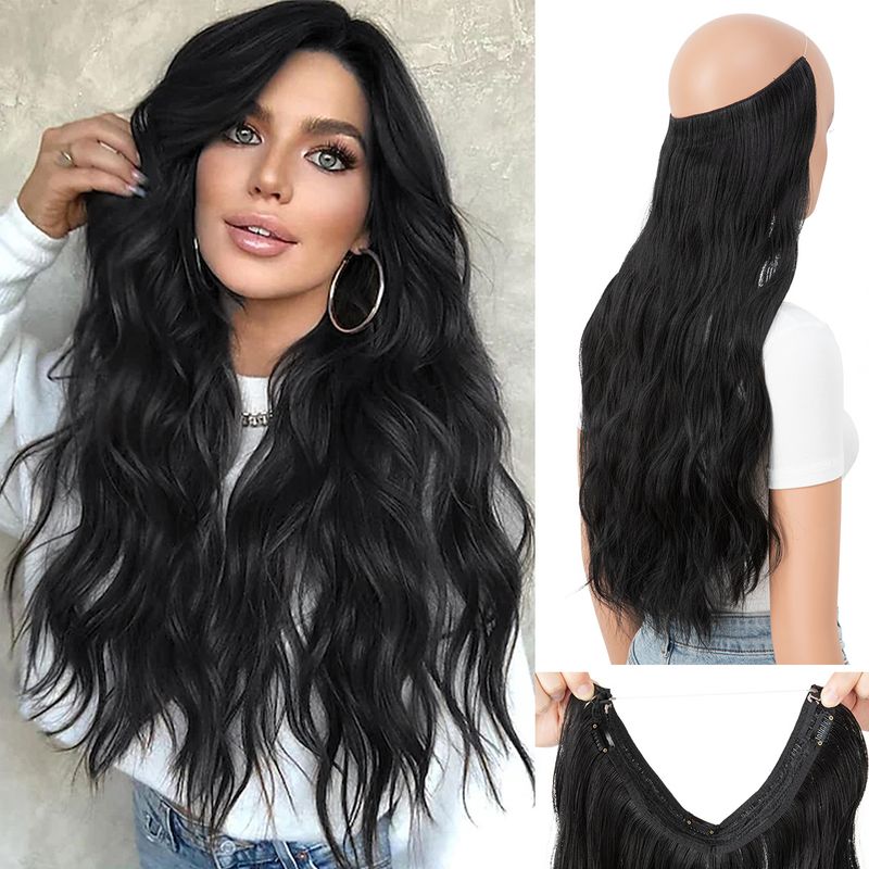 parrucca alla moda parrucca femminile pezzo unico pezzo di capelli Big Wave capelli lunghi e ricci pezzo di estensione dei capelli in fibra chimica senza cuciture_voghion.com