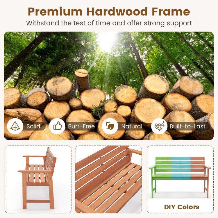 Patio Solid Wood Bench Wood 2-Seat Chair with Breathable Slatted Seat & Inclined Backrest_voghion.com