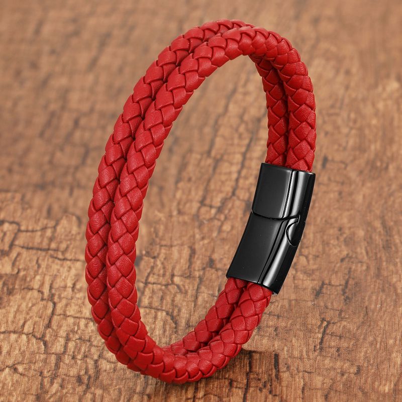 Bracelet en cuir tressé en acier inoxydable pour homme et femme – Bracelet minimaliste double couche pour un style décontracté et simple_voghion.com