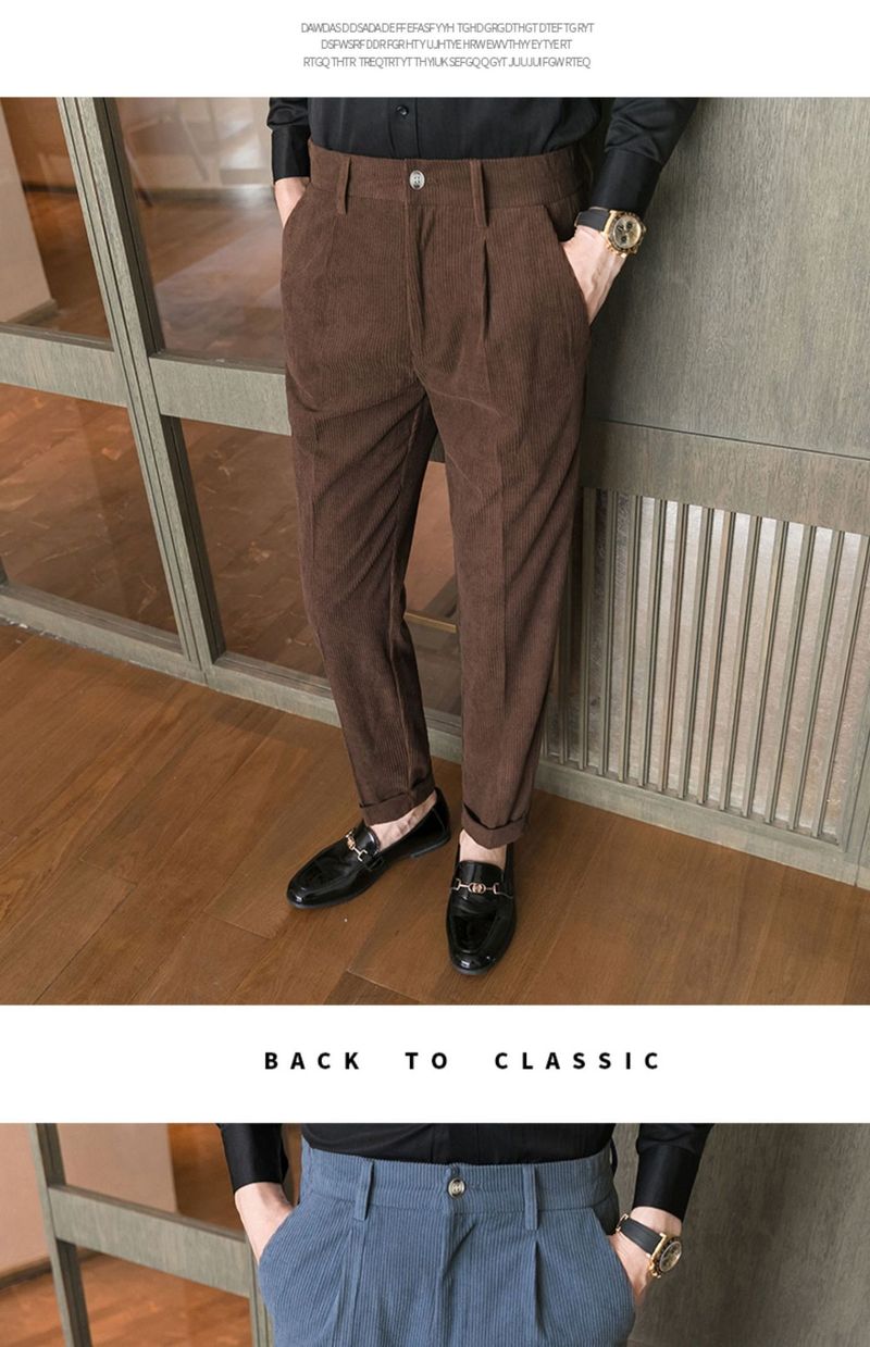 Herren Freizeithose Herbst und Winter Neue Cordhose Schlanke trendige Anzughose_voghion.com