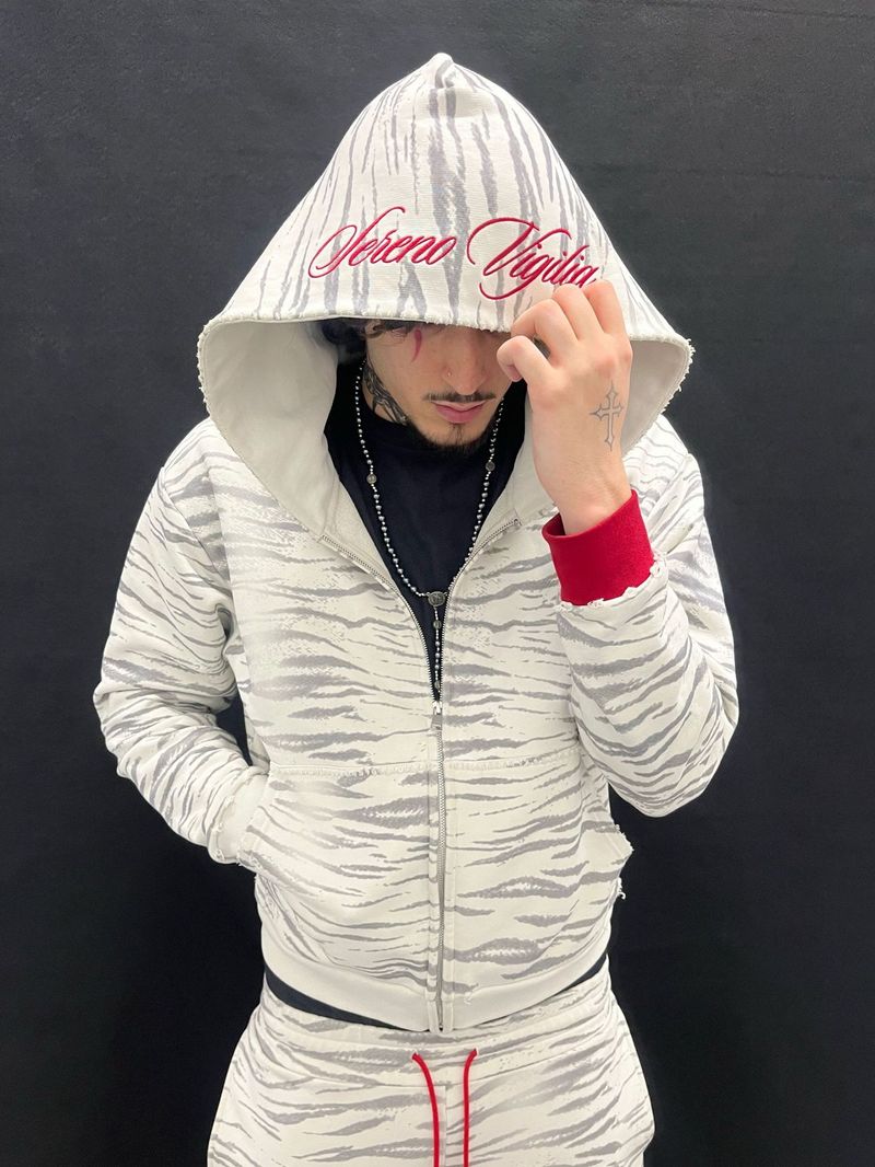 Herrenbekleidung Retro Streetwear Hoodie Sweatpants Set Zip-Up Grafikpullover mit lockerer Passform, Anime-Print, dunkles ästhetisches Unisex-Casual-Outfit_voghion.com
