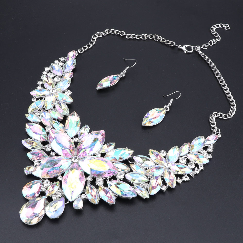 Kristall-Choker-Statement-Halskette, Ohrring-Schmuckset, Strass-Hochzeitsgeschenk, Frauen, Bräute, Abschlussball, Party_voghion.com