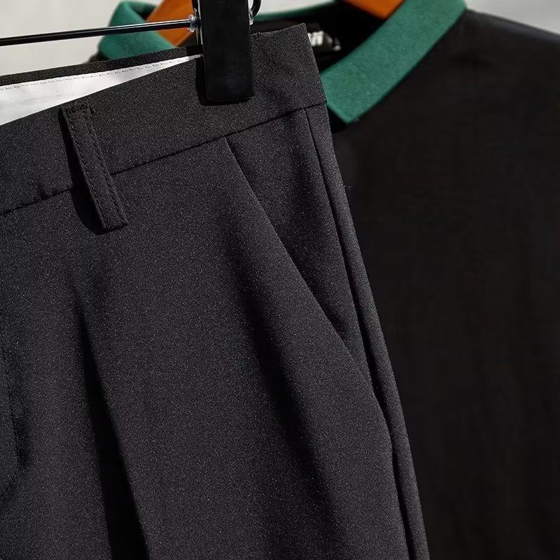 Herrenbekleidung Freizeithosen Frühling und Herbst Sommer dünne elastische Anzughosen Neun-Punkt-Hose_voghion.com