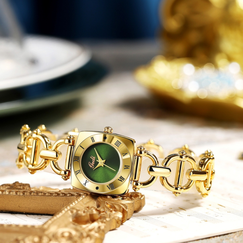 Damenuhr mit quadratischem Retro-Zifferblatt, Quarzwerk, modisches Kleid, wasserdicht, analoges Armband_voghion.com