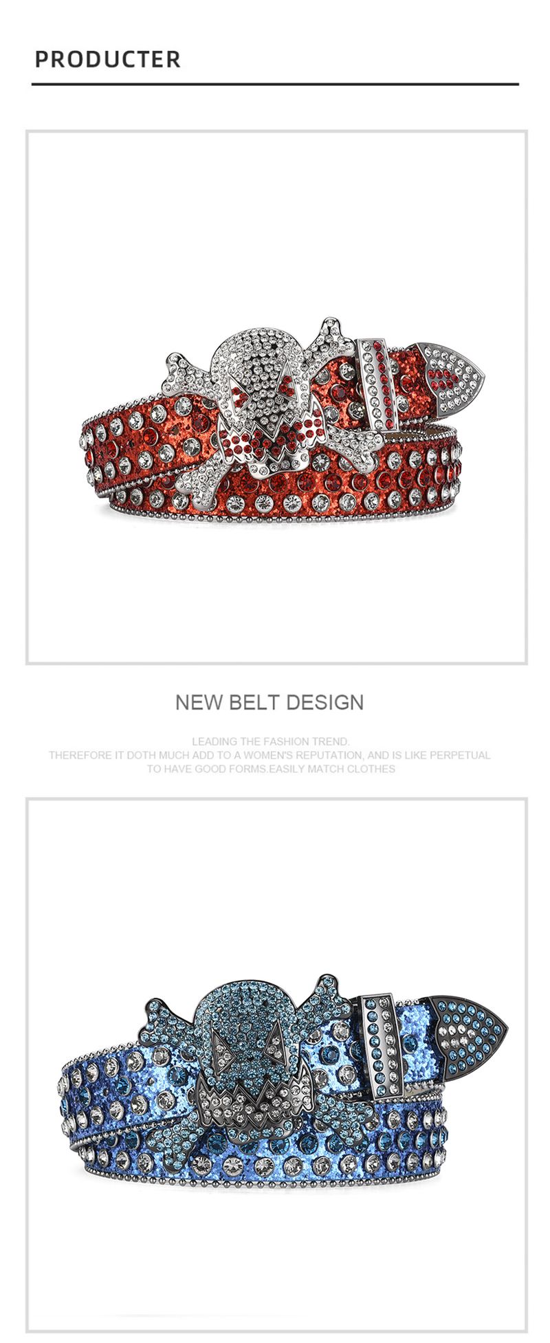 HOT Women's Jeans Skull Head Buckle Rhinestone Y2K Shiny Rivet Design Pu Artificial Diamond Punk Rock Men's Belt_voghion.com