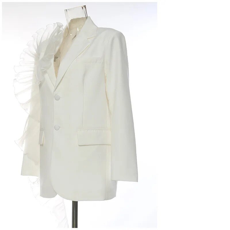2024 Tidlig vår Ny Oversized Mesh 3D Ruffle Edge Uregelmessig Løs Dresskåpe Avslappet_voghion.com