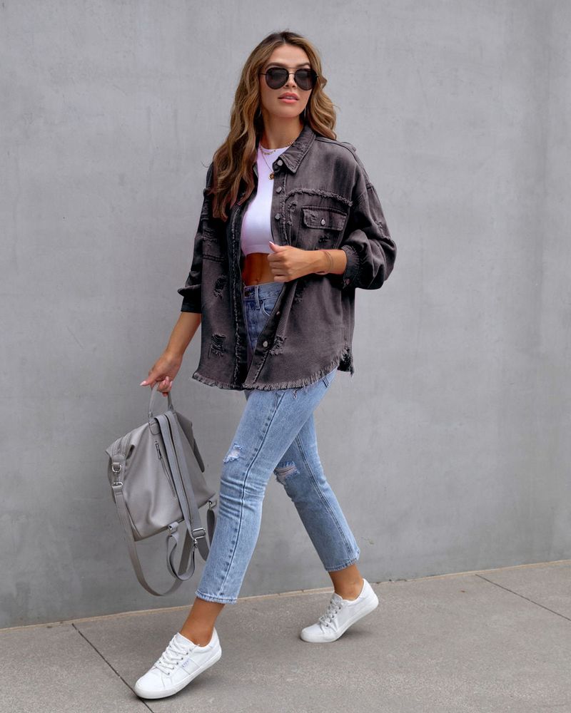 Distressed-Jeansjacke für Damen – Slim Fit, bequemer und stylischer Freizeitmantel mit Vintage-Waschung_voghion.com