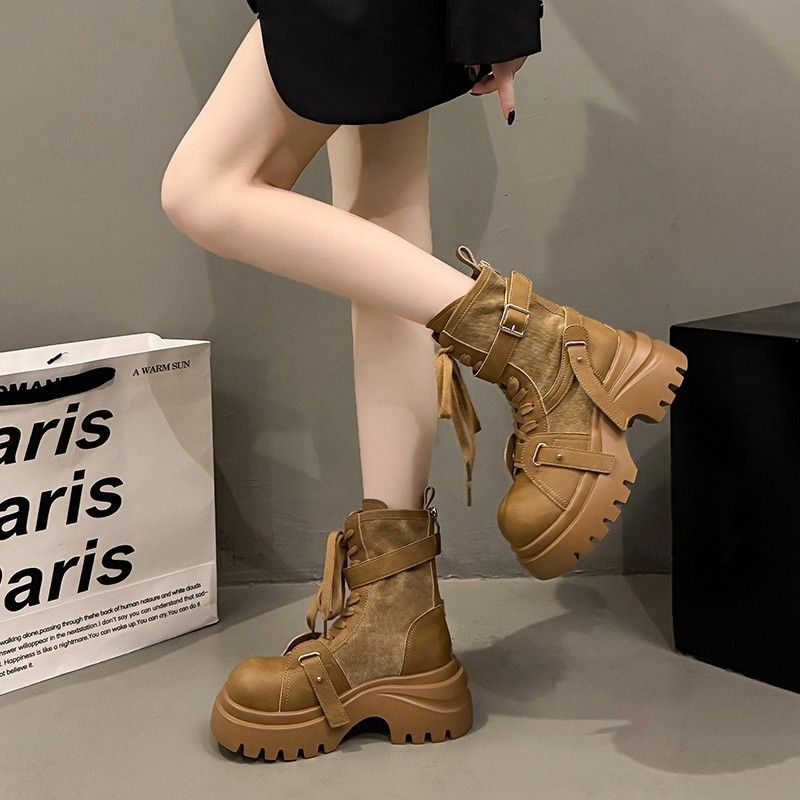 Bottines Martin à talons épais et rehausseurs de hauteur pour femmes Bottines en daim_voghion.com