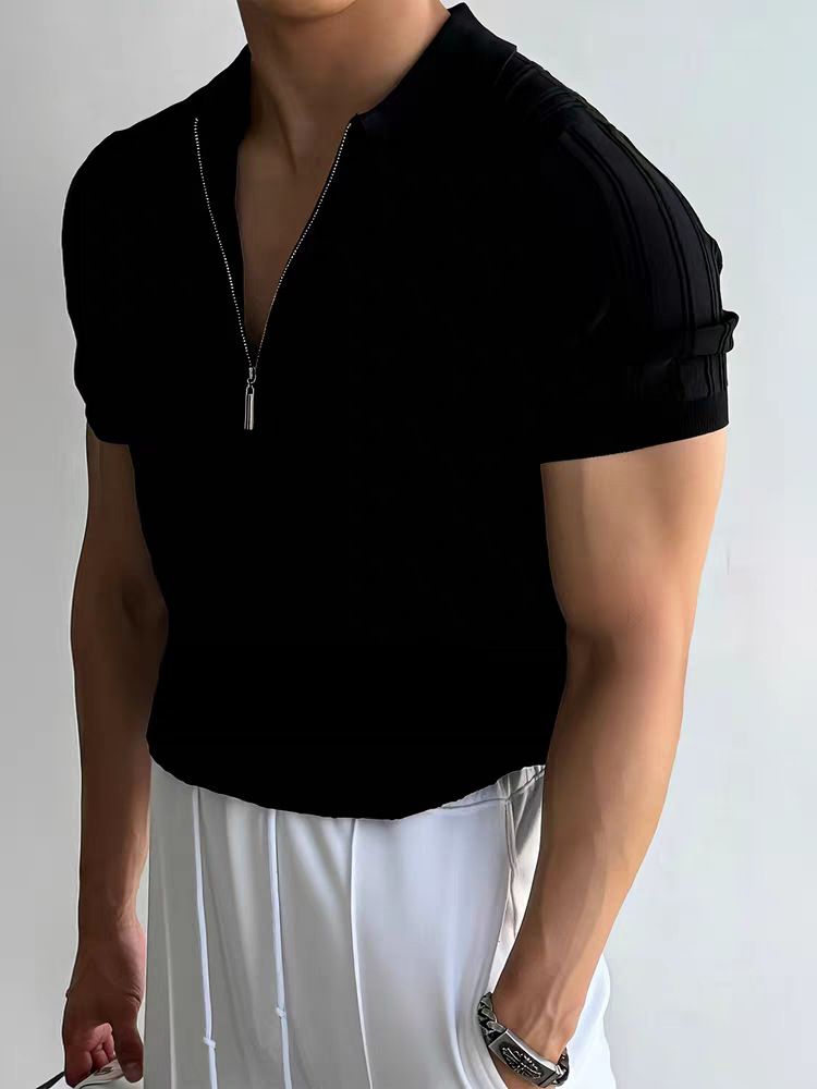 Polo da uomo in maglia di lino e seta ghiacciata Tough Guy, felpa da uomo a maniche corte con risvolto, vestibilità slim e strutturata, polo da lavoro_voghion.com