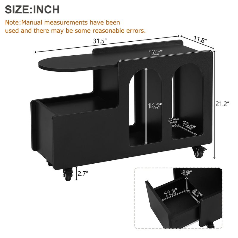 Mobile End Table With Lockable Wheels, Cream Style Side Table With Storage Drawer, 11.8inch Narrow Nightstand With Multi-layer Storage, Living Room_voghion.com