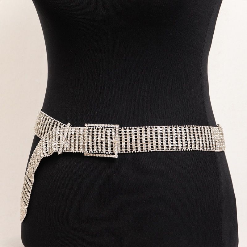 Shiny Nightclub Exaggerated Performance For Women Multi-Row Inlaid Waist Chain Slim Fit Personality Rhinestone Belt_voghion.com