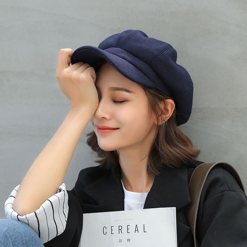New Arrivals Fashion Solid Color Woolen Newsboy Cap Octagonal 8 Panel Women Autumn Winter Thickened Warm Beret Hat For Girls Sombrero_voghion.com