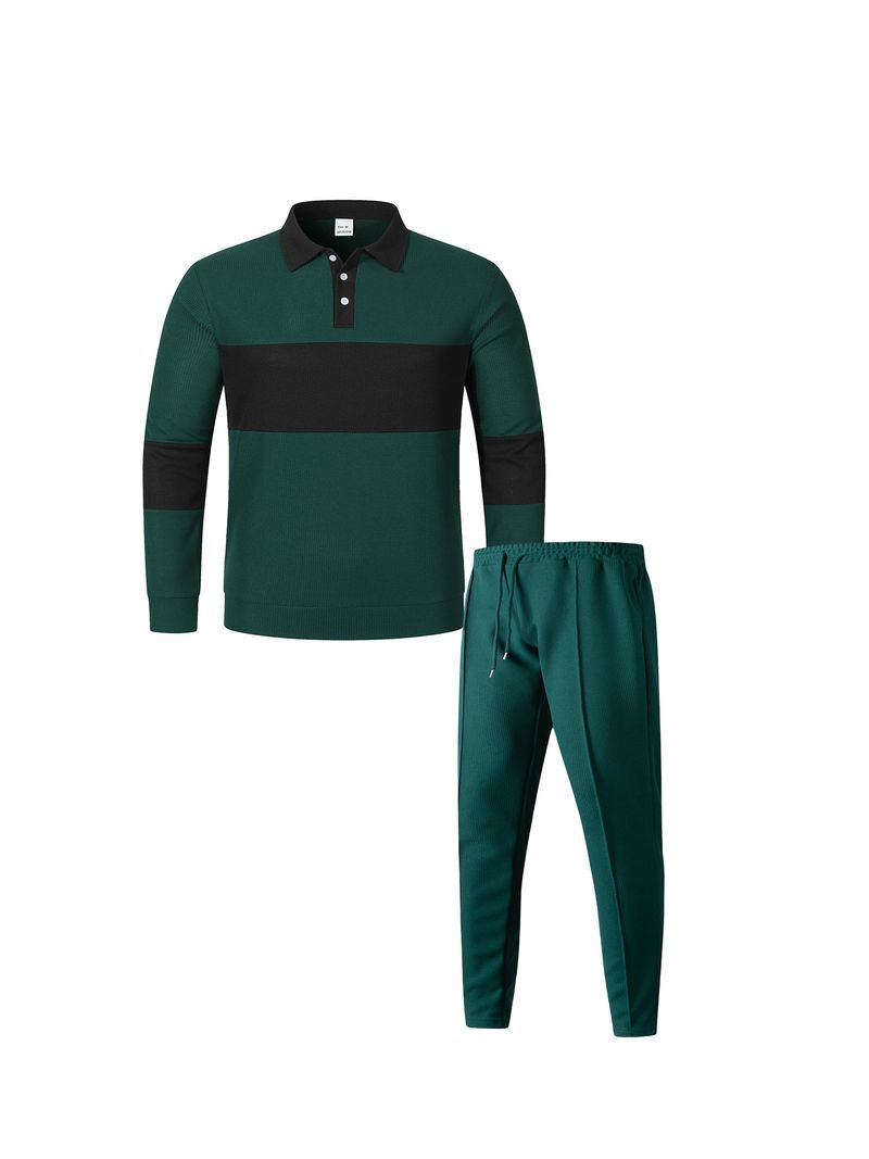 Men's Clothing Men's Waffle Knit Long Sleeve T-Shirt & Pants Lounge Set – Stylish Two-Piece Outfit In Black, Grey, Khaki, Dark Green, Wine Red_voghion.com