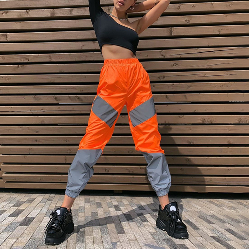 Pantalon de sport décontracté pour femmes, taille moyenne, patchwork réfléchissant, course de nuit, décontracté_voghion.com