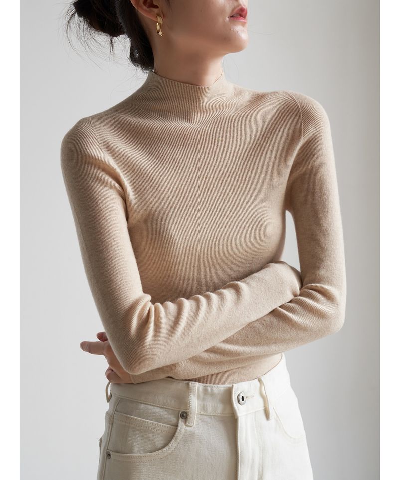 SS STUDIO Nahtloser Einteiliger Pendel-Eleganter Halbrollkragen-Wollstrickpullover Für Damen Herbst Winter Basishemd_voghion.com