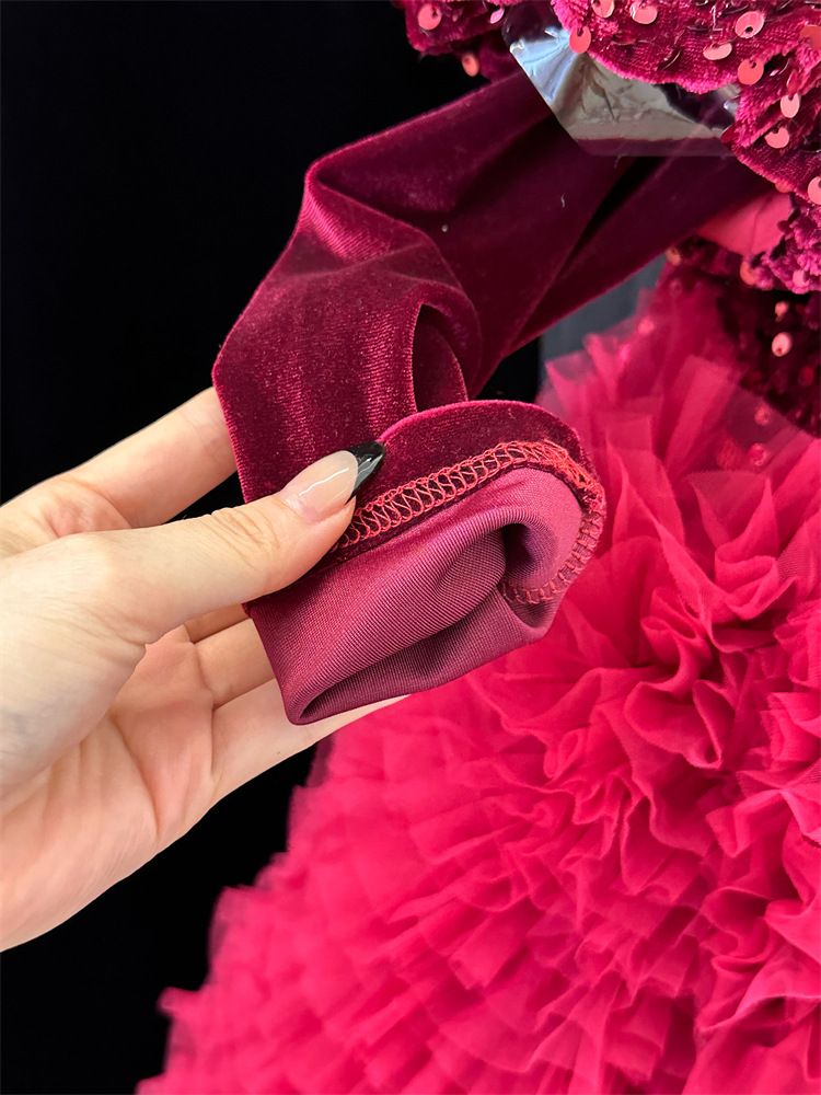 Abbigliamento per bambini Capodanno Natale Autunno e inverno Ragazze Gonna rossa con paillettes Abito di alta qualità Fiocco Fiore Ragazza Temperamento Tutu Gonna a ruota_voghion.com