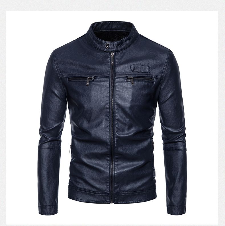 Nuovo prodotto 2024: filo metallico in velluto PU pelle, giacca in pelle autunno/inverno da uomo, cappotto da motociclista, collo alto,_voghion.com