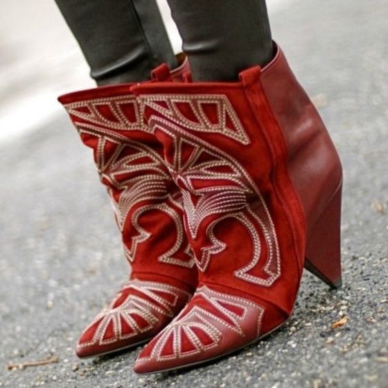 Laser Embroidered Slip-On Wedge Heel Ankle Winter Fashion Short Boots_voghion.com