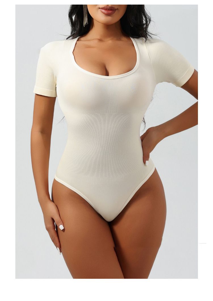 One-piece shapewear women's waistband open waist seamless short-sleeved thong shapewear underwear_voghion.com