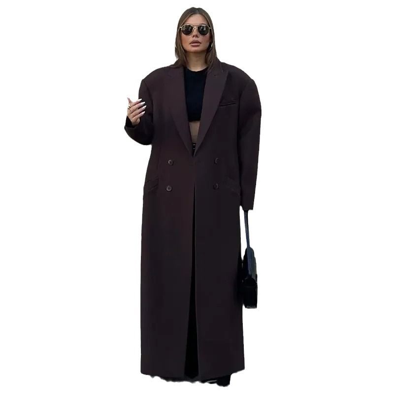 Autumn Women's Windbreaker With Elegant Temperament, Featuring Lapel And Double Breasted Pockets, Resembling A Wool_voghion.com