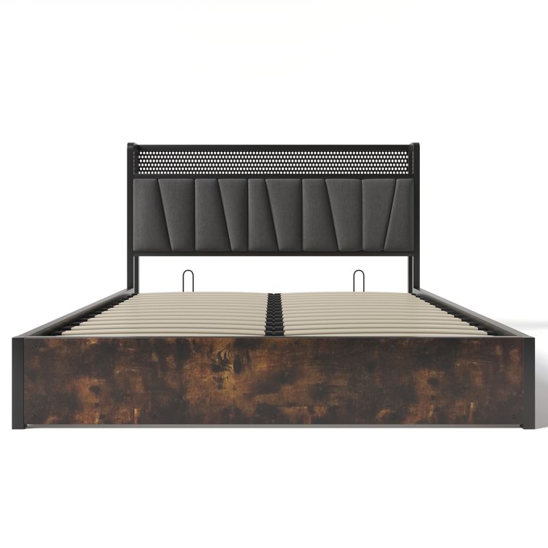 Cadre de lit en métal Polsterbett avec éclairage LED et application de contrôle pour lit double 140 x 200 cm, tête de lit et matelas à chargement USB inclus_voghion.com