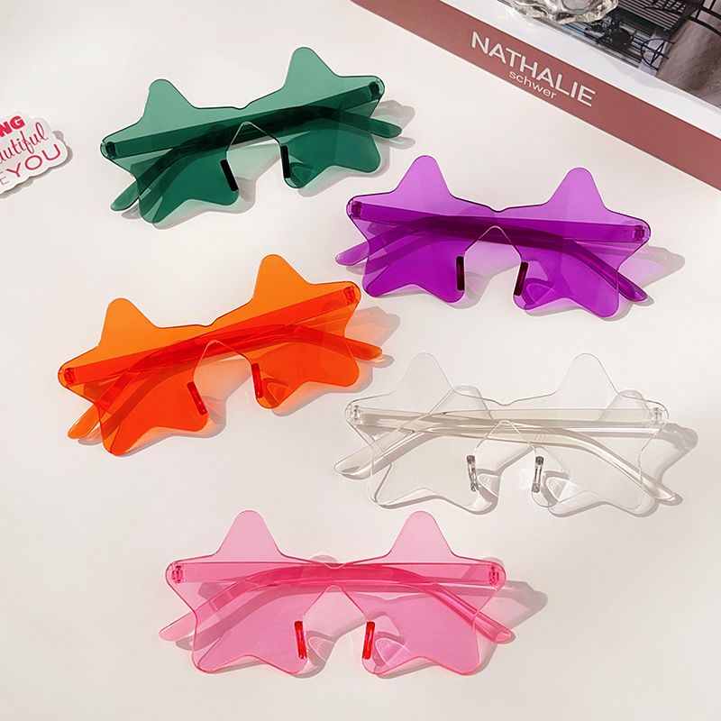 2024 Frauen Mädchen Mode personalisierte Farben fünfzackige sternförmige Sonnenbrille Erwachsene einfache Vintage randlose weibliche Sonne_voghion.com