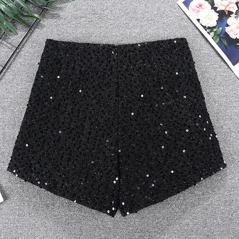 Dammekleedung héichwäerteg glänzend Lieder Shorts Héich Taille Wollen Casual A Line Hosen Baussebekleedung Bottom Stiwwelen Hosen_voghion.com