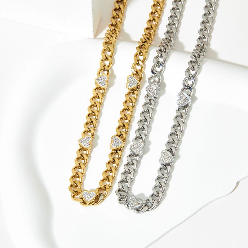 Gioielli da donna - Elegante collana a forma di cuore in zircone, girocollo in acciaio inossidabile in stile hip-hop, pezzo alla moda da indossare tutti i giorni, set di collane a catena_voghion.com