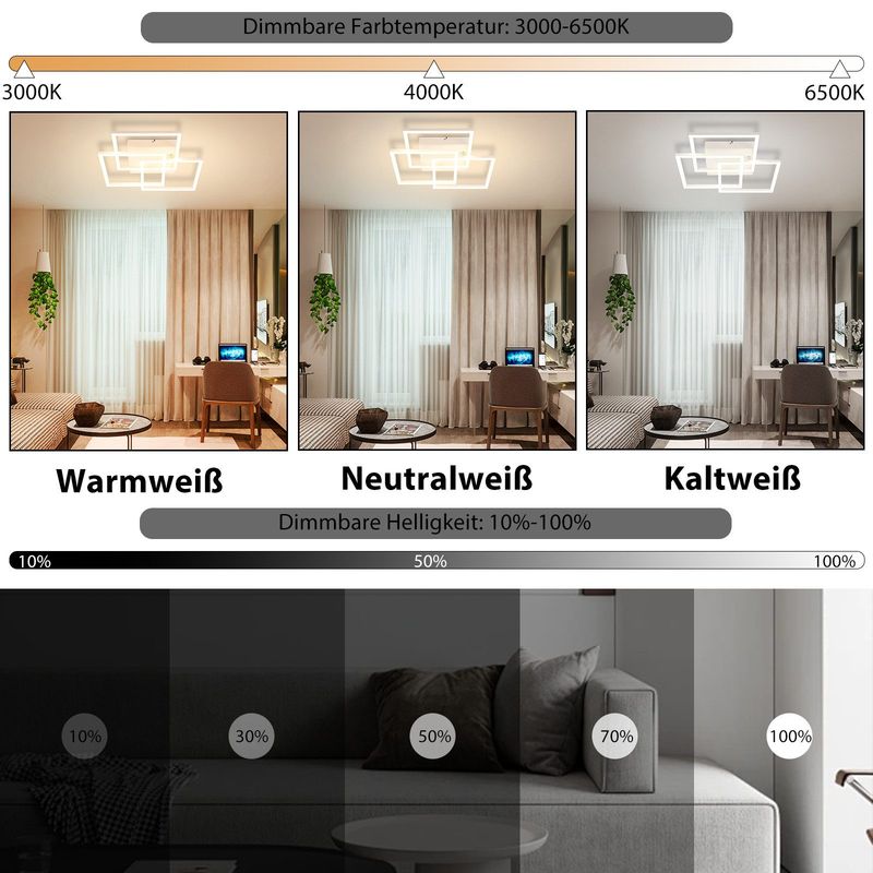 Glitzerlife Deckenlampe LED Deckenleuchte Weiß - 36W Wohnzimmerlampe Dimmbar Schlafzimmerlampe Mit Fernbedienung Modernes Design Deckenlampe Für Kinderzimmer Küche_voghion.com