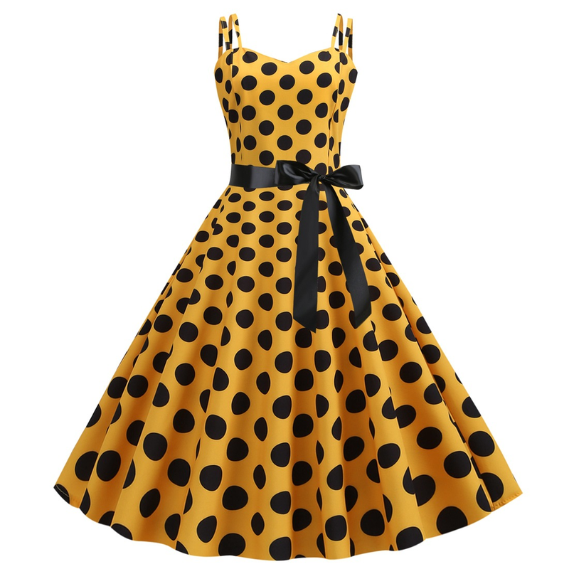 L8036 Neue Sommer frauen Sexy Doppel Strap Open Back Polka Dot Print A-linie Kleid_voghion.com