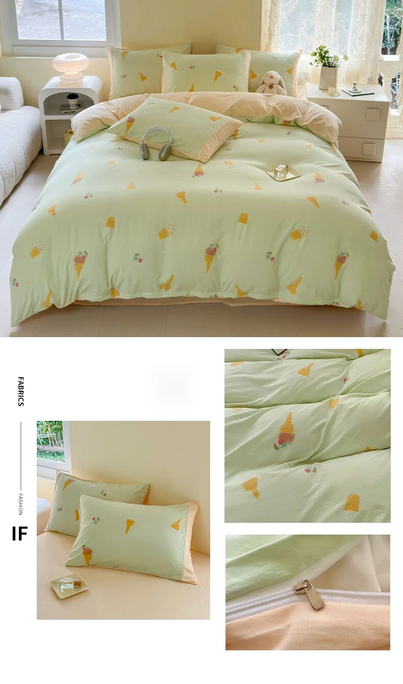 Set di tre pezzi di biancheria da letto per dormitorio a quattro molle di classe A, lenzuolo e copripiumino stampati con cartoni animati minimalisti_voghion.com