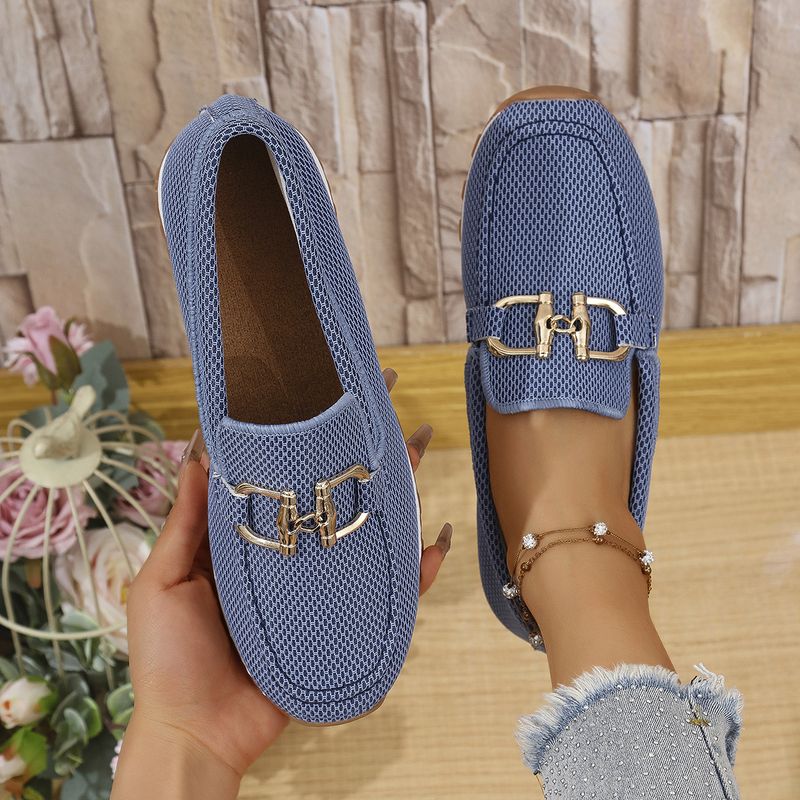 European And American Large Size Loafers 2025 Spring New Round Toe Metal Buckle Comfortable Slip-On Shoes For_voghion.com