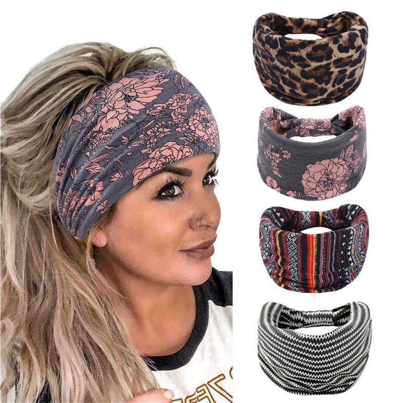 Bohemian Yoga Wide Knot Sweaty Printed Elastic Band Women's Headband_voghion.com