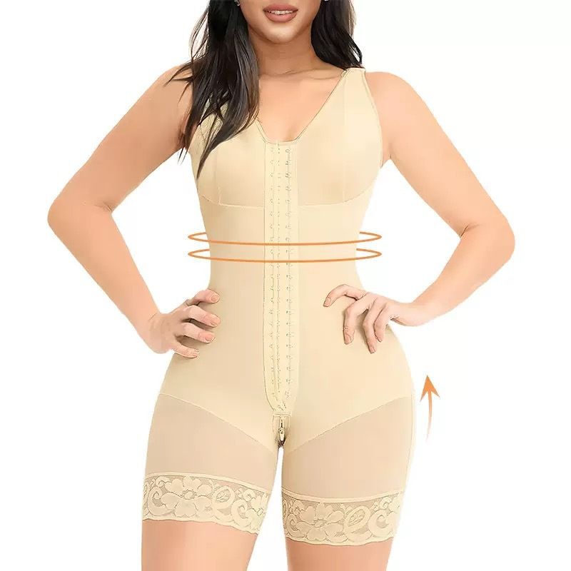 European And American New Style Bottom Crotch Zipper One-piece Shapewear Tummy Control Butt Lift Body Shaper Lace Button_voghion.com
