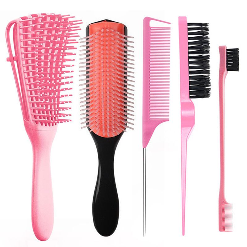 Set massaggiatore a nove file da 5 pezzi, capelli bagnati, pettine a coda affilata, stile pennello per sopracciglia a doppio uso_voghion.com