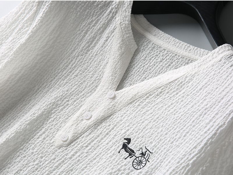 Herrenbekleidung neuer dünner lässiger Sportanzug Herren Sommer im chinesischen Stil High-End-V-Ausschnitt Stickerei schlanker Kurzarm-Zweiteiler_voghion.com