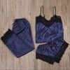 Intimo e pigiami Seducente set di pigiami in pizzo - Lingerie e abbigliamento da casa 4 pezzi per donne taglie forti - Poliestere traspirante con scollo a V e maniche lunghe_voghion.com