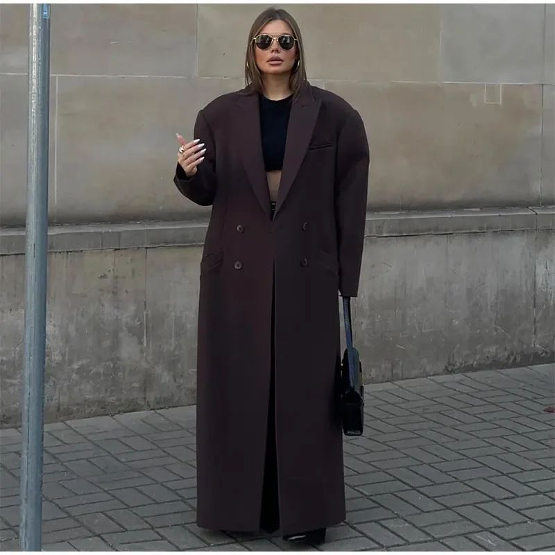 Autumn Women's Windbreaker With Elegant Temperament, Featuring Lapel And Double Breasted Pockets, Resembling A Wool_voghion.com