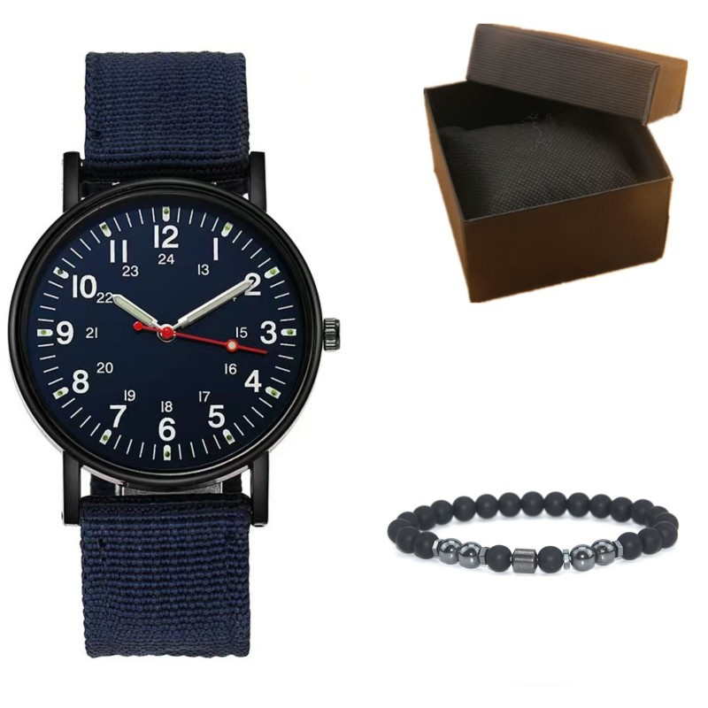 New set of men's simple and lightweight alloy wristwatch student examination watch fashion all match bracelet gift box quartz watch_voghion.com