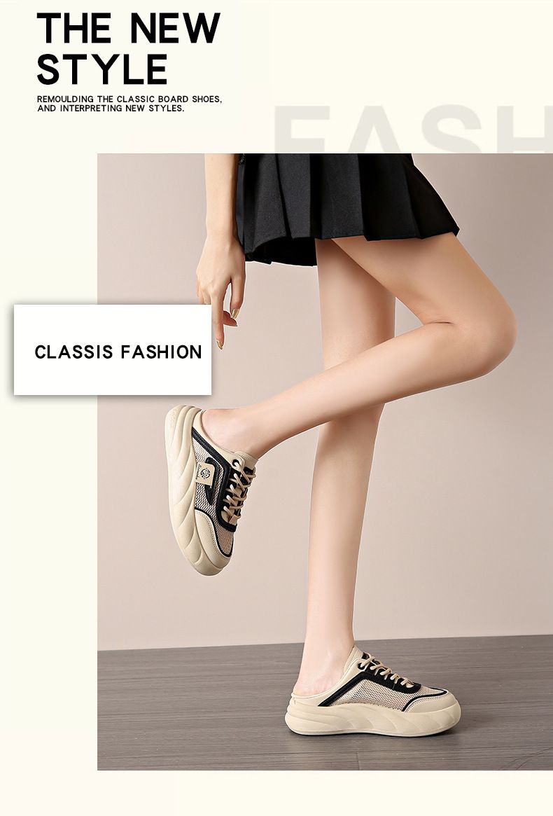 Little White Shoes Children Korean Women's Thick-soled Casual Mesh Breathable Half-drag Board Shoes Tide_voghion.com
