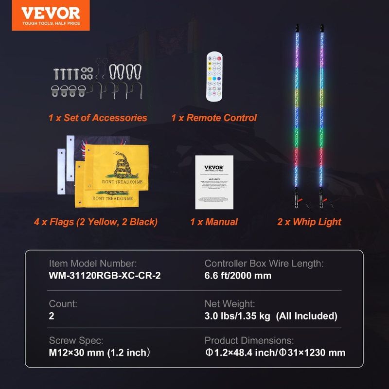 Waterproof With Whips RGB Light RF Flags 2 4 PCS FT 4 UT Spiral Lighted 360 APP Chasing Led For Remote Whip Light Whip Control_voghion.com
