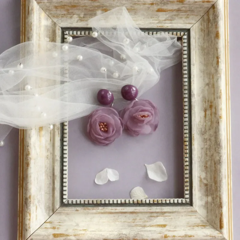 Collana con catena per clavicola con lacci, fatta a mano, motivo temperamento, orecchini viola tridimensionali, decorazione coordinata originale_voghion.com