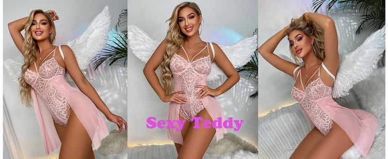 Nuisette en dentelle à imprimé floral pour femme_voghion.com