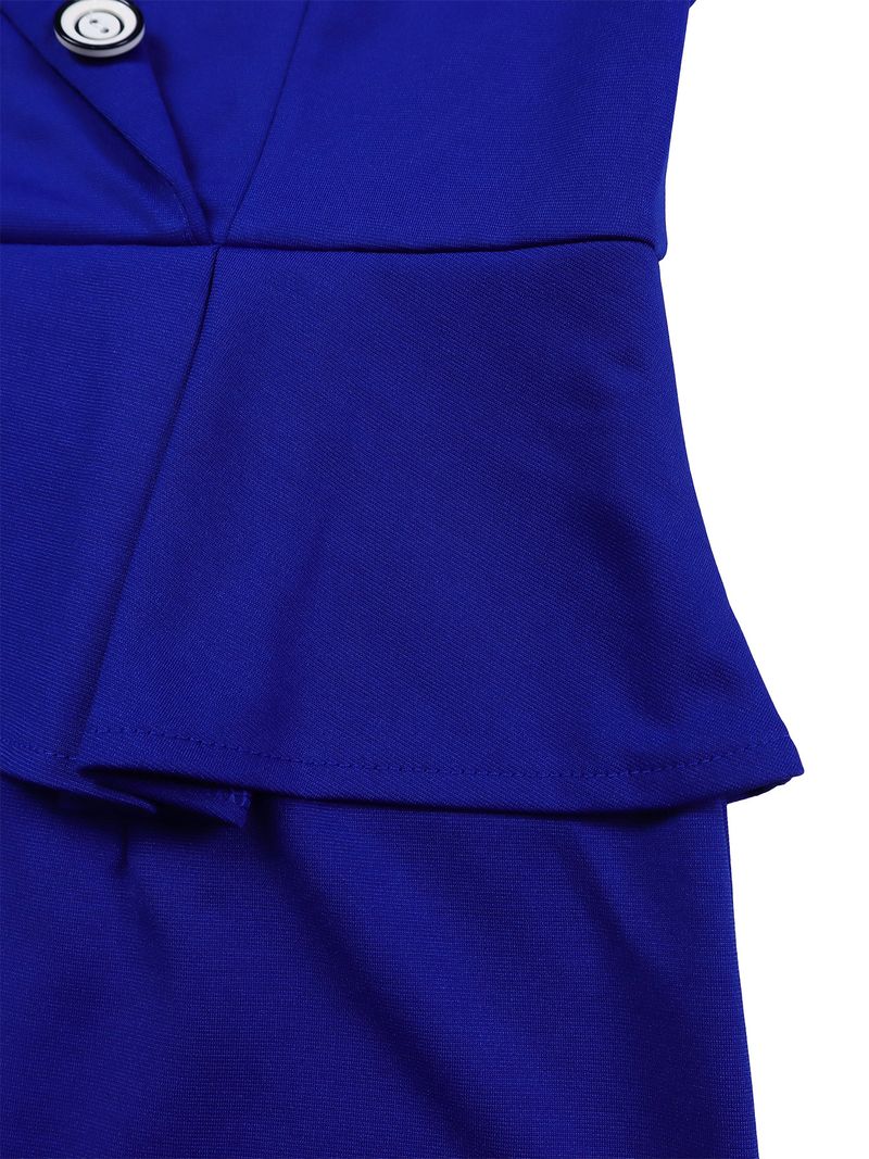 Women's New Suit Collar Solid Color Ruffle Edge Hip Wrap OL Tongle Thin Large Size Dress_voghion.com