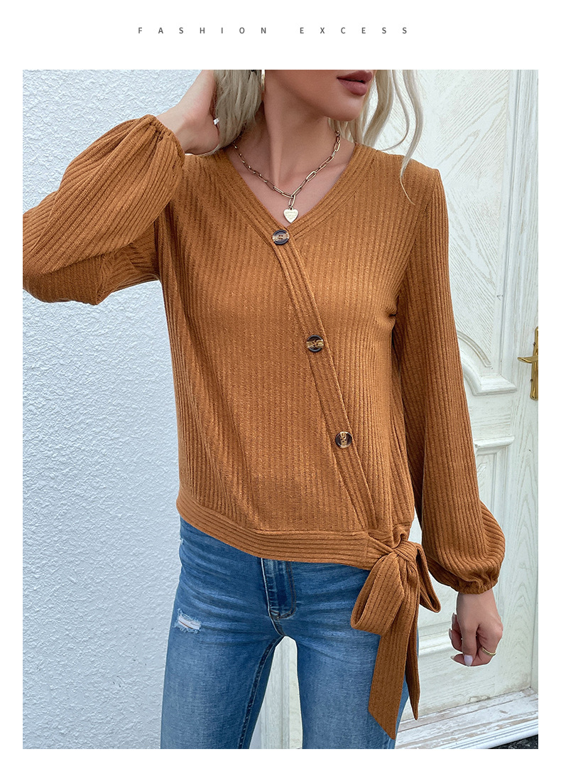 Pullover maglione a righe decorative con bottoni in tinta unita_voghion.com