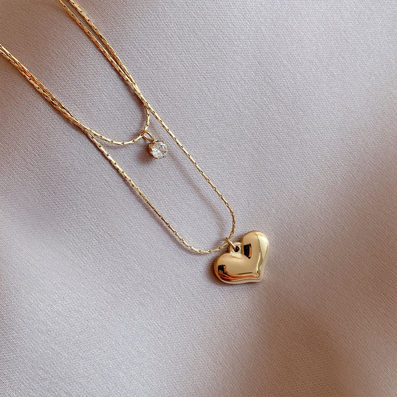 Ready Stock XIYA 316L Stainless Steel Double Layer Heart Pendant Necklace For Women Choker 2024 Trendy Party Fashion Jewelry_voghion.com